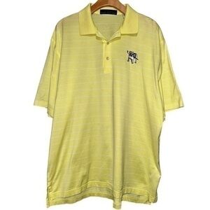 Robert Trent Jones Mens Size L Yellow White Striped Yale Golf Bulldog Polo Shirt